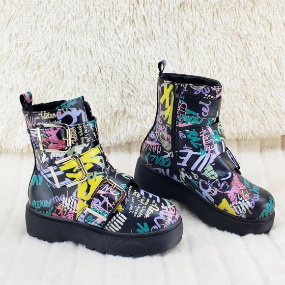 Yoki Multicolor Graffiti Ankle Boots - Picture 7 of 16